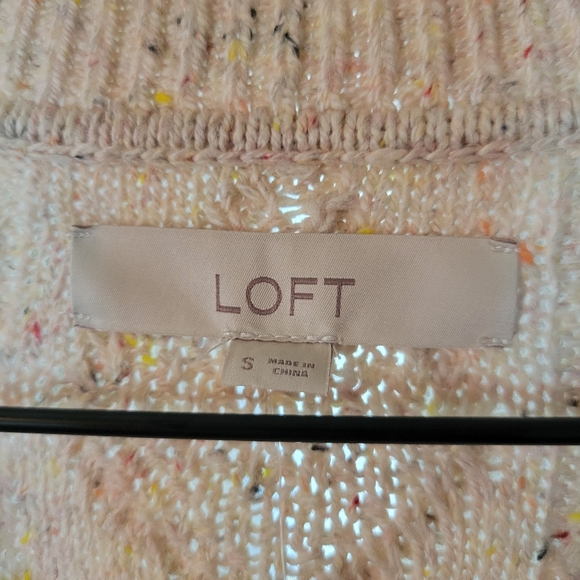 NWT Loft Speckled Cable Knit Chunky Beige Cardigan, Size Womens S Long Sleeve - Picture 7 of 8